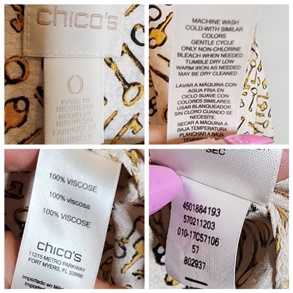 Chico's Keys Allover Print long-sleeve button down. Viscose. Chico's 0 (size 4) - Picture 2 of 16